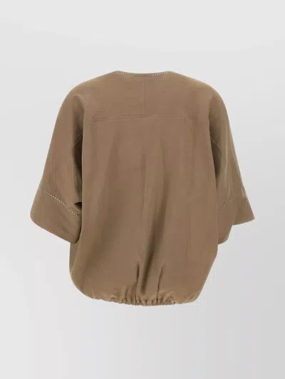 Fabiana Filippi Asymmetrical Hem Linen Viscose Blouse In Brown