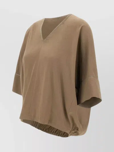 Fabiana Filippi Asymmetrical Hem Linen Viscose Blouse In Brown