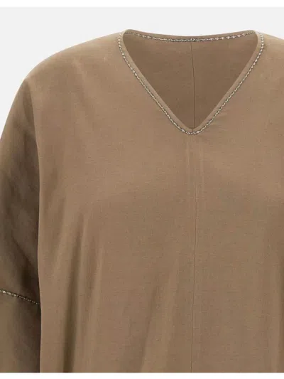 Fabiana Filippi Asymmetrical Hem Linen Viscose Blouse In Brown