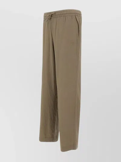 Emporio Armani Jogger Trousers With Linen And Viscose Blend In Brown