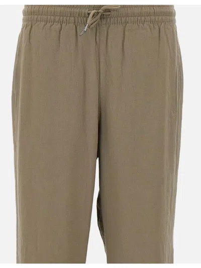 Emporio Armani Jogger Trousers With Linen And Viscose Blend In Brown