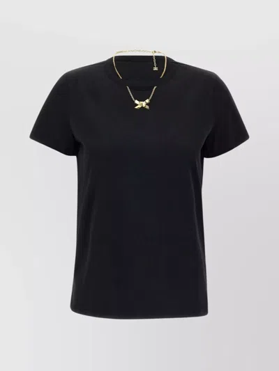 Elisabetta Franchi Crew Neck T-shirt With Gold Necklace Cut-out In Black