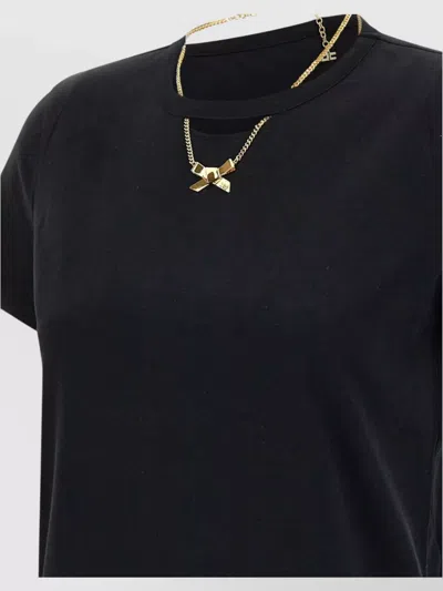 Elisabetta Franchi Crew Neck T-shirt With Gold Necklace Cut-out In Black