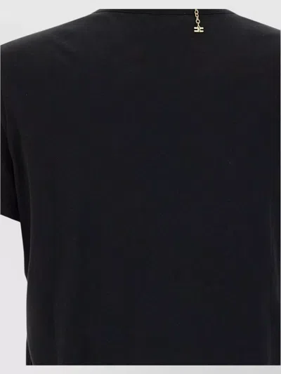 Elisabetta Franchi Crew Neck T-shirt With Gold Necklace Cut-out In Black