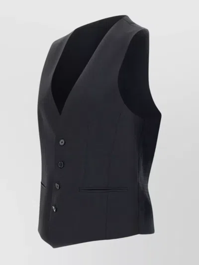 Hugo Boss Wool Fabric Sleeveless Vest With Adjustable Back Strap In Black