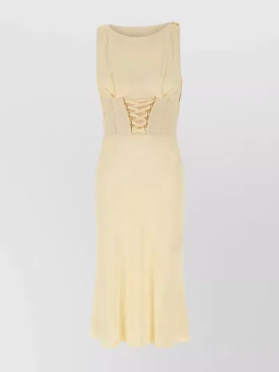 Elisabetta Franchi Boat Neckline Bustier Corset Midi Dress In Neutral