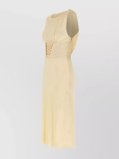 Elisabetta Franchi Boat Neckline Bustier Corset Midi Dress In Neutral