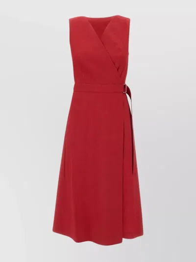 Theory Sleeveless A-line Wrap Dress In Good Linen In Red