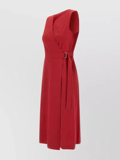 Theory Sleeveless A-line Wrap Dress In Good Linen In Red