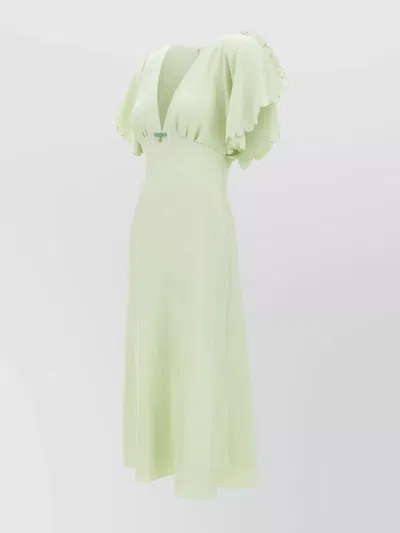 Elisabetta Franchi Viscose Crepe Dress Emerald Embroidery In Green