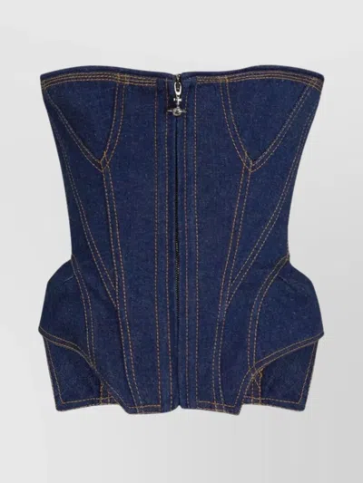 Vivienne Westwood Corset Bustier Top With Visible Stitching In Blue