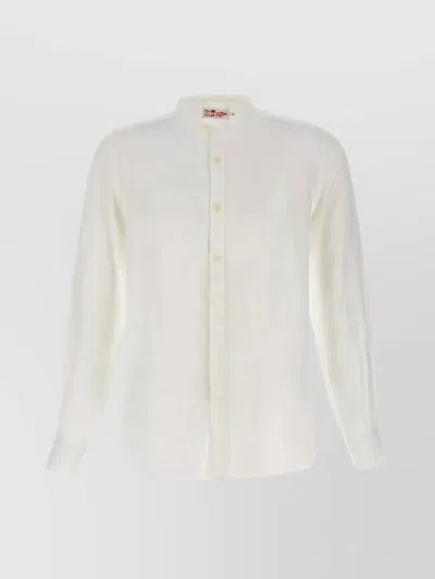 Mc2 Saint Barth Naxos Linen Shirt With Mandarin Collar In Neutral