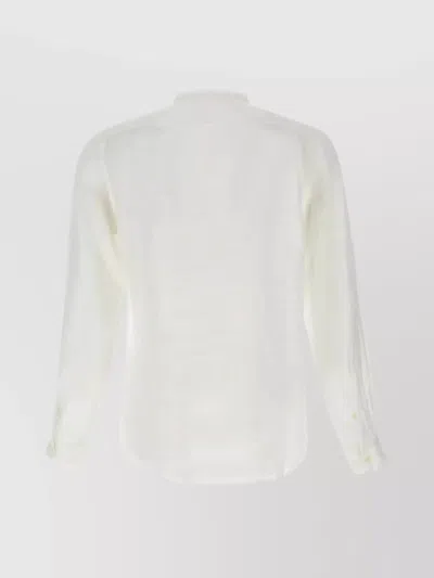 Mc2 Saint Barth Naxos Linen Shirt With Mandarin Collar In Neutral