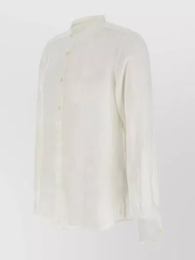 Mc2 Saint Barth Naxos Linen Shirt With Mandarin Collar In Neutral