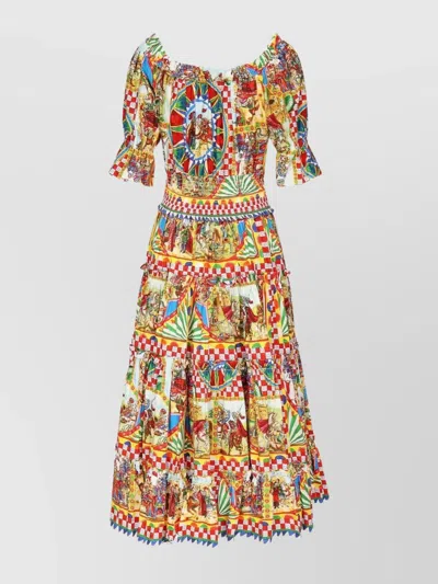 Dolce & Gabbana Cart Print Midi Dress In Multi