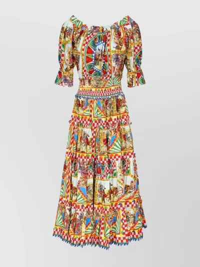 Dolce & Gabbana Cart Print Midi Dress In Multi