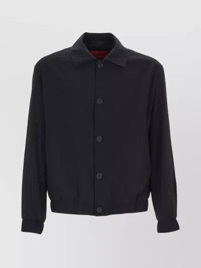 Hugo Boss Collared Buttoned Jacket Ribbed Hem In Black