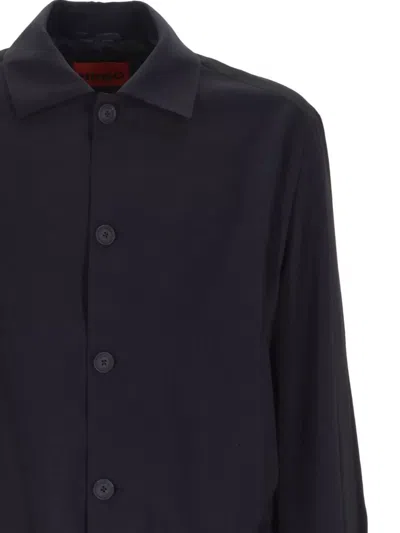 Hugo Boss Collared Buttoned Jacket Ribbed Hem In Black