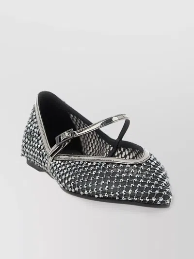 Le Silla Embellished Pointed Toe Ballet Flats With Textured Surface