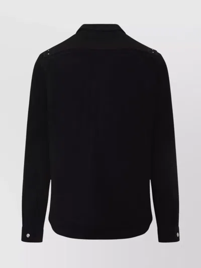 Rick Owens Leather Outershirt With Pockets And Collar In Black