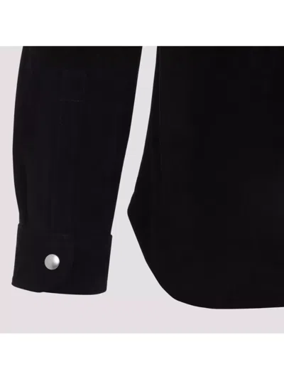 Rick Owens Leather Outershirt With Pockets And Collar In Black