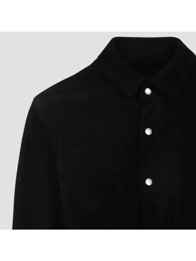 Rick Owens Leather Outershirt With Pockets And Collar In Black