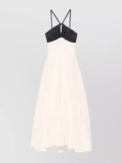 Raquel Diniz Long White And Black Linen And Silk Dress In Multi