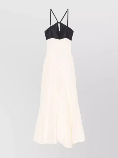 Raquel Diniz Long White And Black Linen And Silk Dress In Multi