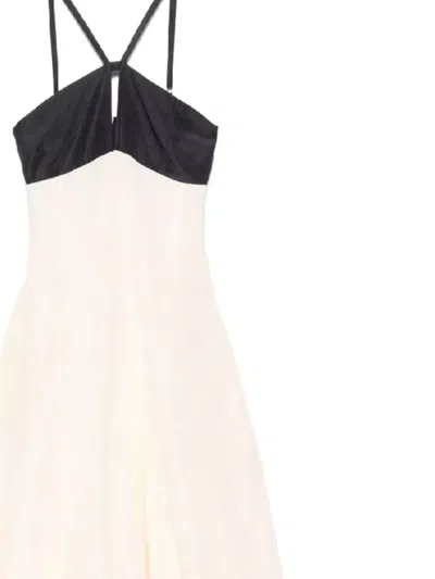 Raquel Diniz Long White And Black Linen And Silk Dress In Multi