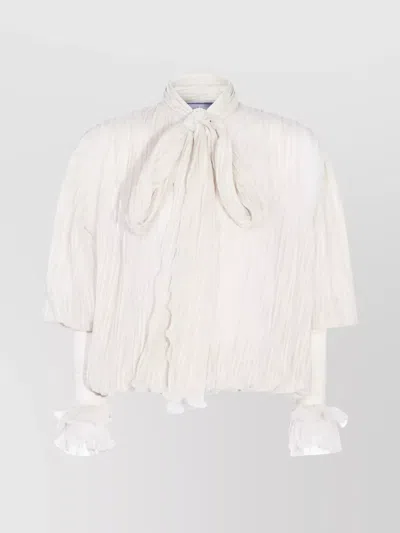 Blumarine Sheer Silk Chiffon Blouse With Bow Detail In White