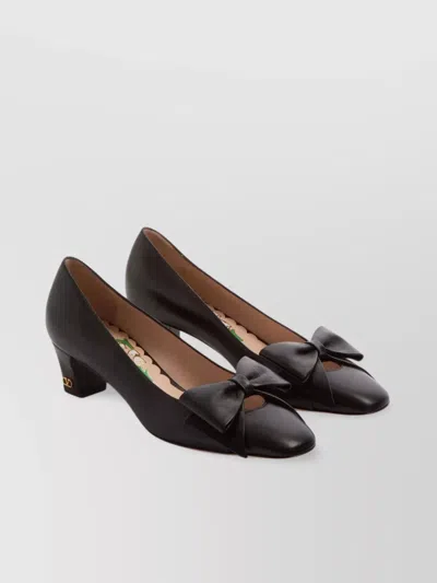 Valentino Leather Bow Accent Block Heel Pumps