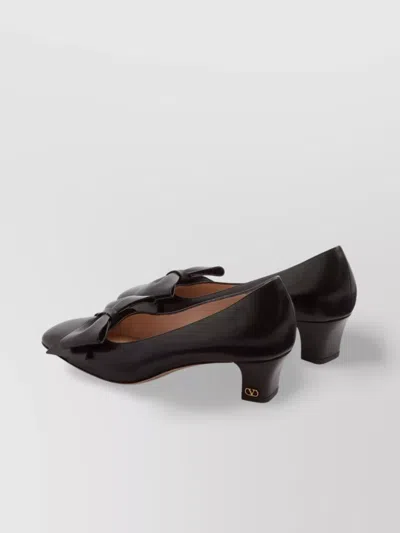 Valentino Leather Bow Accent Block Heel Pumps