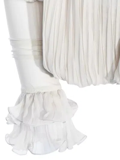 Blumarine Sheer Silk Chiffon Blouse With Bow Detail In White