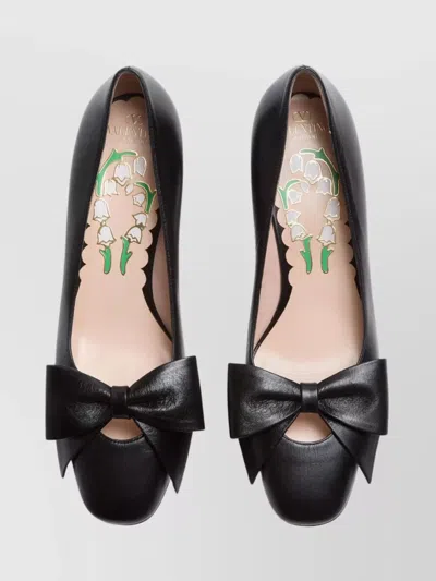 Valentino Leather Bow Accent Block Heel Pumps