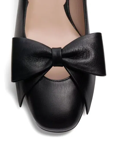 Valentino Leather Bow Accent Block Heel Pumps