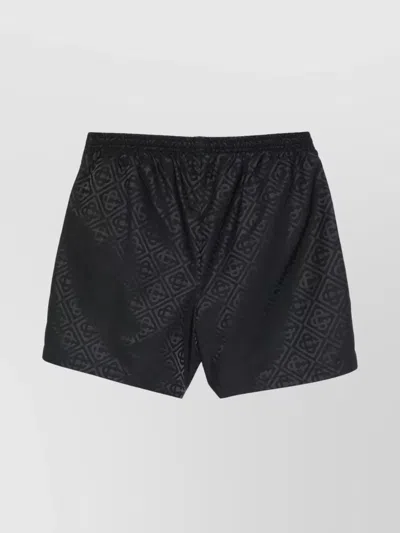 Casablanca Patterned Shorts With Elastic Waistband And Side Stripe In Black