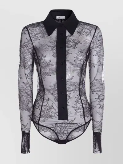 Blumarine Sheer Lace Long Sleeves Scalloped Edges In Gray