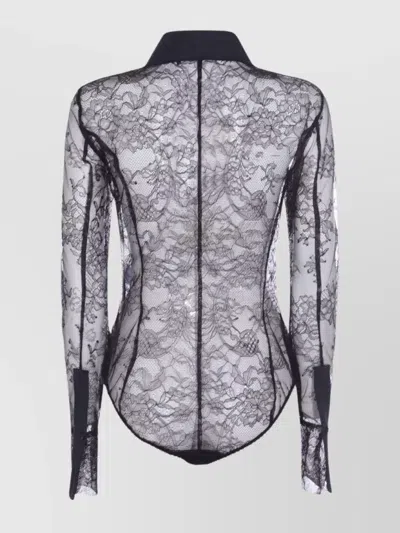 Blumarine Sheer Lace Long Sleeves Scalloped Edges In Gray