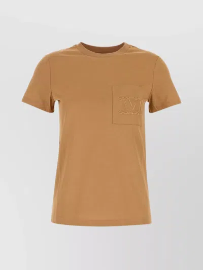 Max Mara Papaia Cotton T-shirt Embroidered Detail In Brown