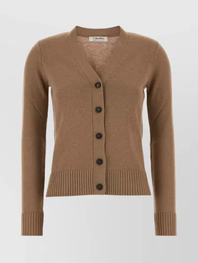 's Max Mara Wool Cardigan With Ribbed Cuffs And Hem In Brown