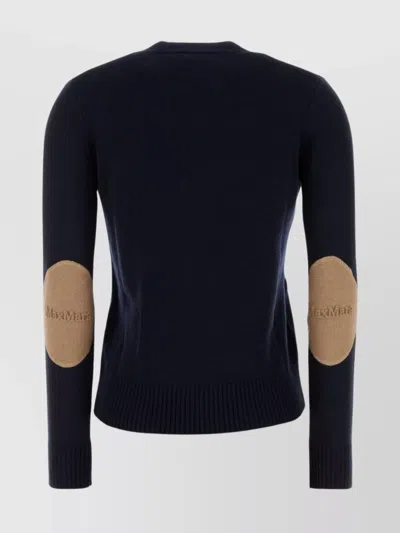 S Max Mara Wool V-neck Cardigan With Elbow Patches In Blue