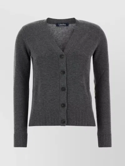 's Max Mara Apollo Wool Cardigan With Elbow Patches In Gray