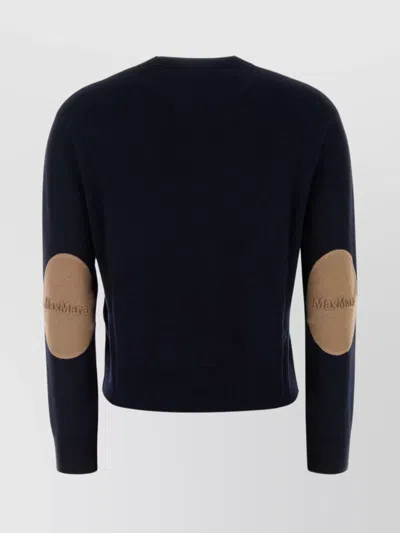 S Max Mara Wool Crew Neck Sweater With Elbow Patches In Black