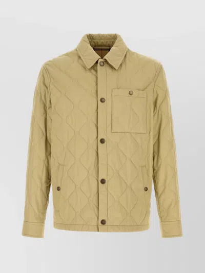 Burberry Collared Quilted Jacket Front Pocket In Gray