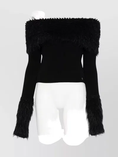 Jean Paul Gaultier Knitwear With Off-the-shoulder Design And Faux Fur Trim In Black