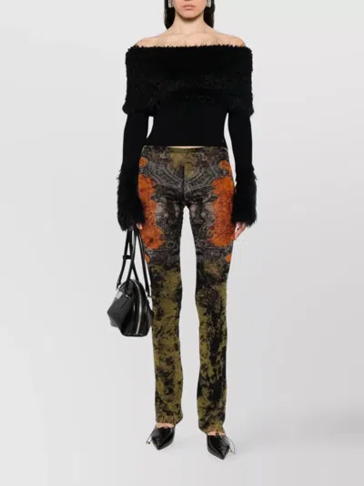 Jean Paul Gaultier Knitwear With Off-the-shoulder Design And Faux Fur Trim In Black