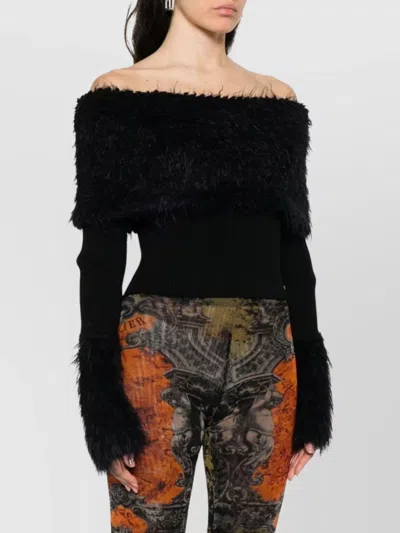 Jean Paul Gaultier Knitwear With Off-the-shoulder Design And Faux Fur Trim In Black