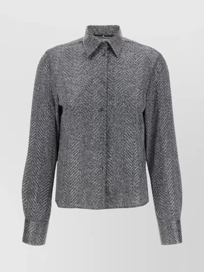 Ermanno Scervino Herringbone Shirt Adorned With Rhinestone Details In Silver