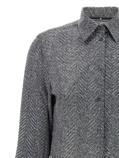Ermanno Scervino Herringbone Shirt Adorned With Rhinestone Details In Silver