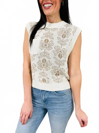 La Miel Sleeveless Floral Sweater In Brown Butter